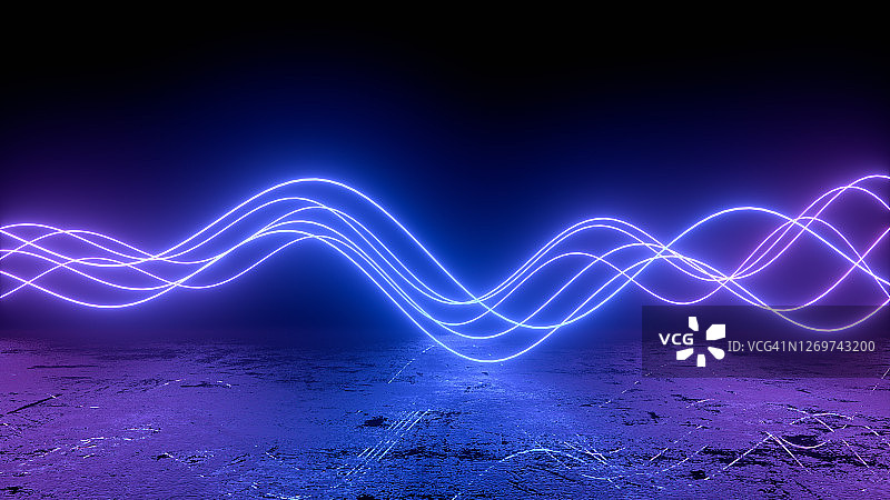 具有紫外线霓虹灯和波浪线的3D抽象背景图片素材