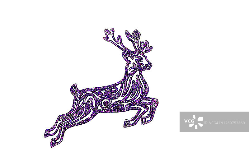 圣诞装饰，闪亮紫色驯鹿，白色背景图片素材