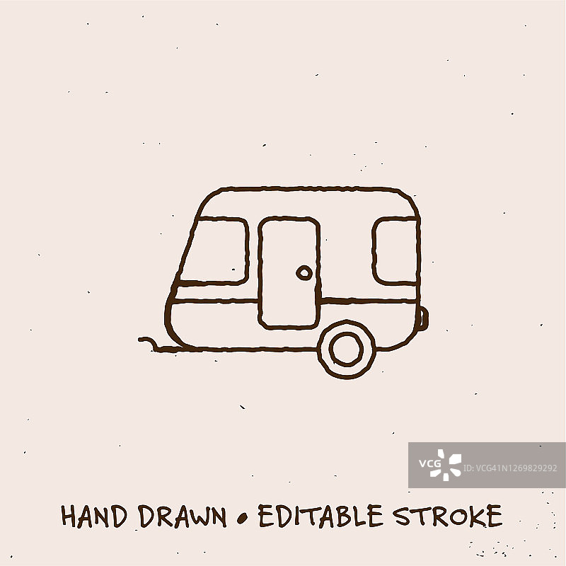 带可编辑描边的手绘露营车线条图标图片素材