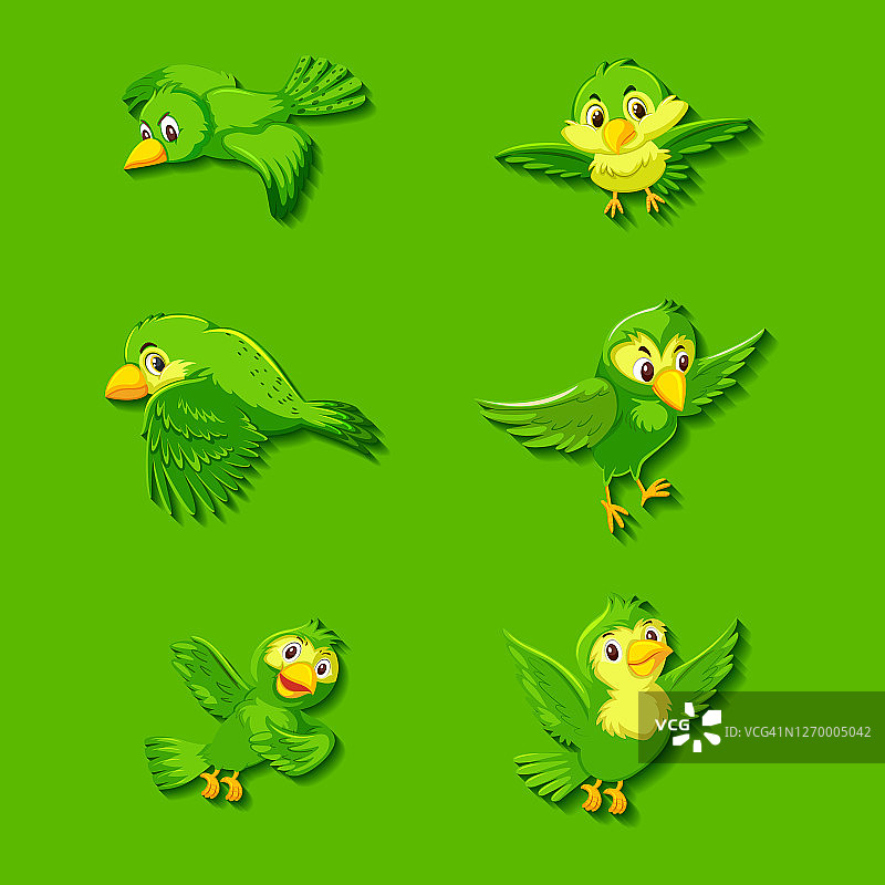 可爱绿色小鸟卡通角色图片素材