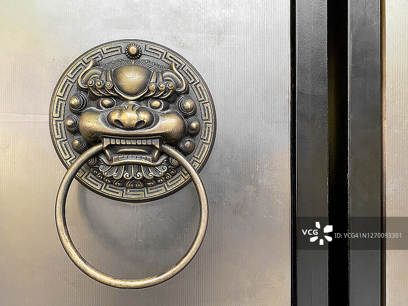 金属门与狮子门环图片素材