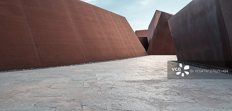 方形立面空间平台道路3D渲染图片素材