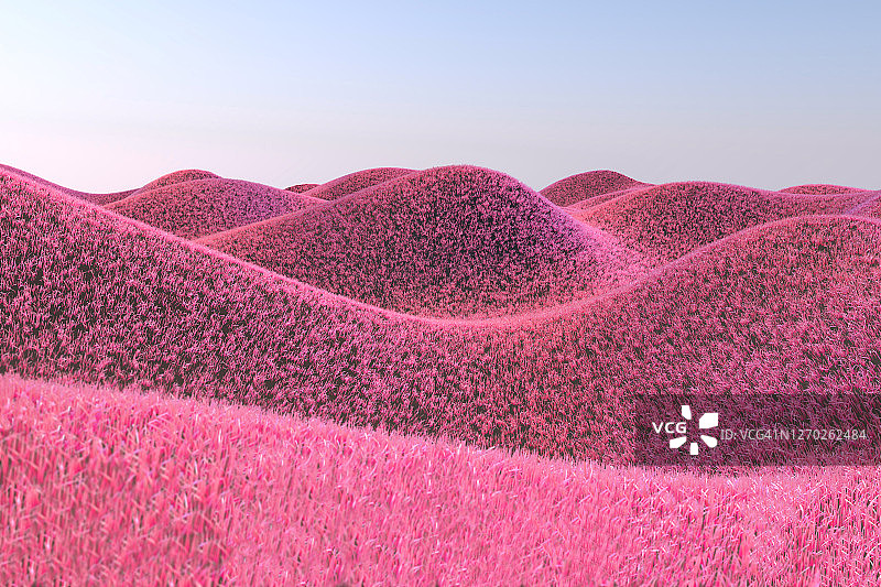 超现实主义毛绒山丘粉色景观图片素材