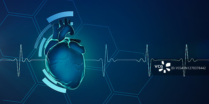 深蓝色背景上的人类心脏插画图片素材