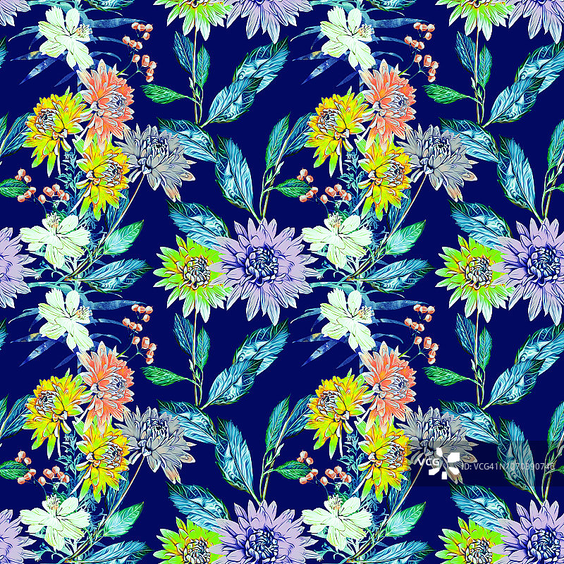大丽花花束无缝图案图片素材
