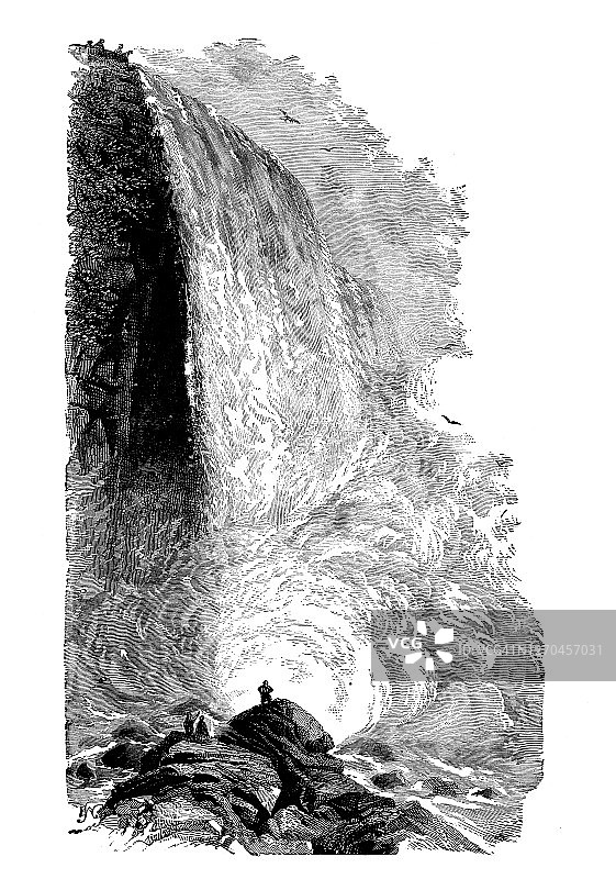 加拿大安大略省尼亚加拉瀑布古董插画图片素材