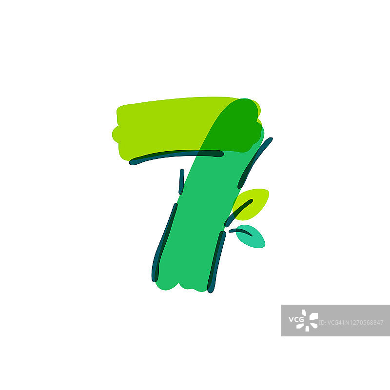 绿叶手写数字7标志图片素材