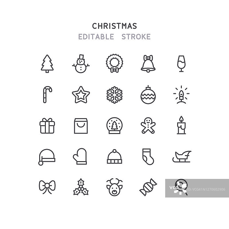 圣诞节细线矢量图标可编辑笔画图片素材