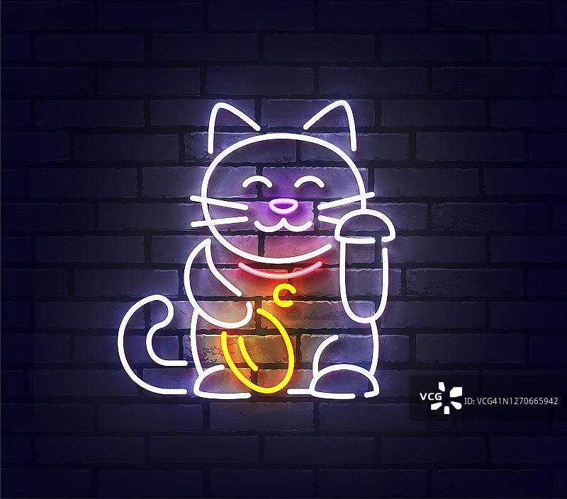 招财猫霓虹灯标志图片素材