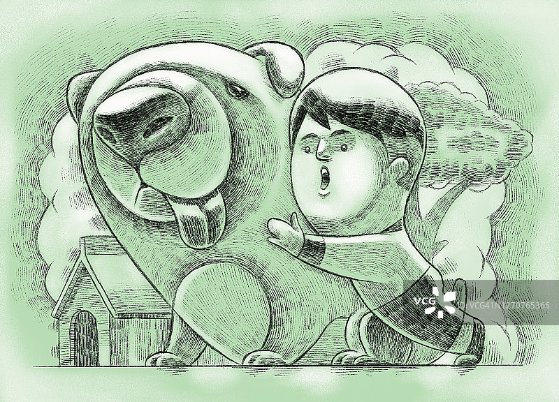 小男孩拥抱小狗图片素材