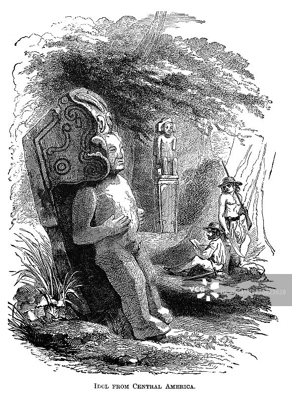 中美洲偶像雕像古老雕刻插图图片素材