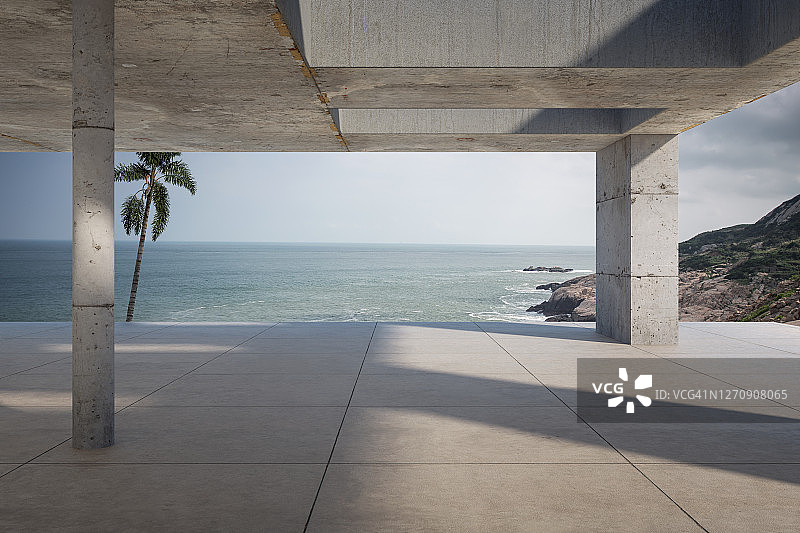 蓝色海平线混凝土建筑图片素材