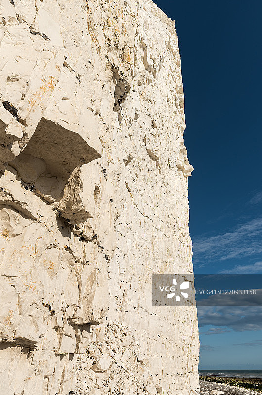 英国东萨塞克斯郡七姐妹崖的粉笔岩石面图片素材