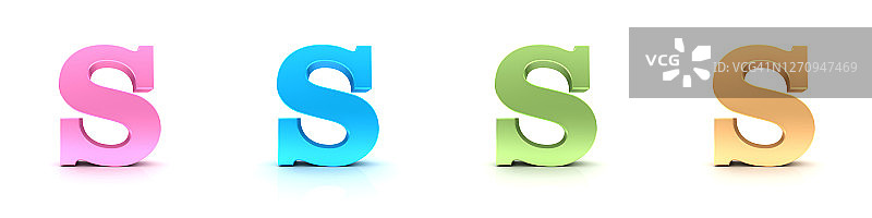 字母S标志，玫瑰蓝绿橙色粉彩3D渲染图片素材