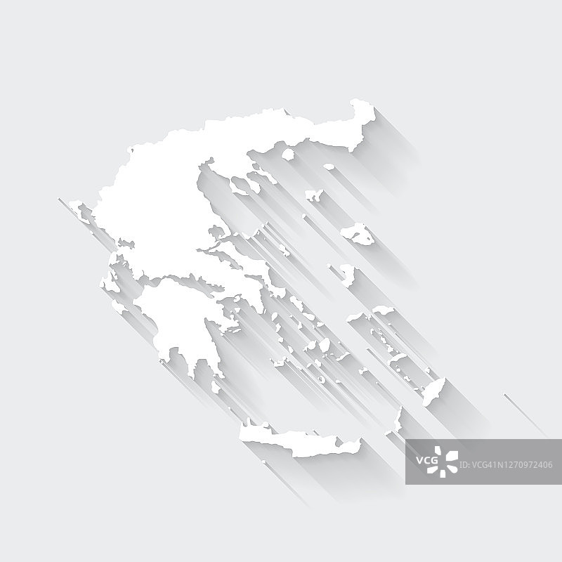 空白背景上带有长阴影的希腊地图-扁平设计图片素材
