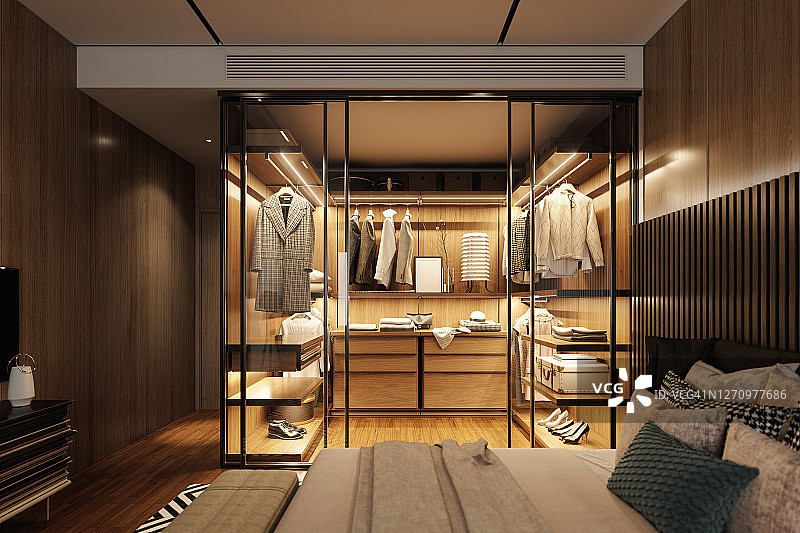 带步入式衣橱的豪华卧室图片素材