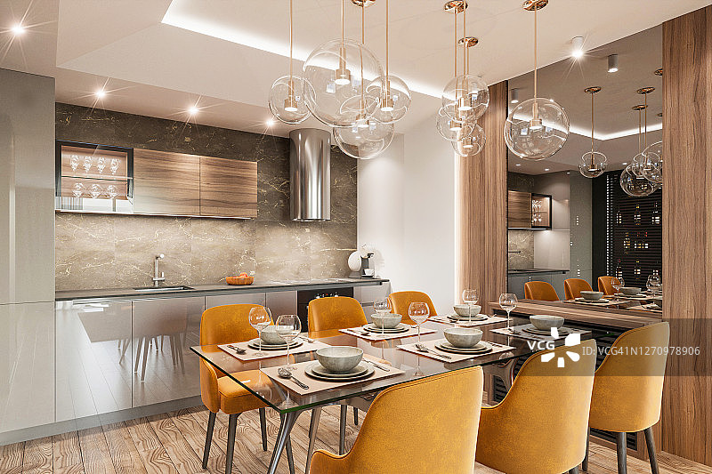 现代公寓餐厅室内设计图片素材