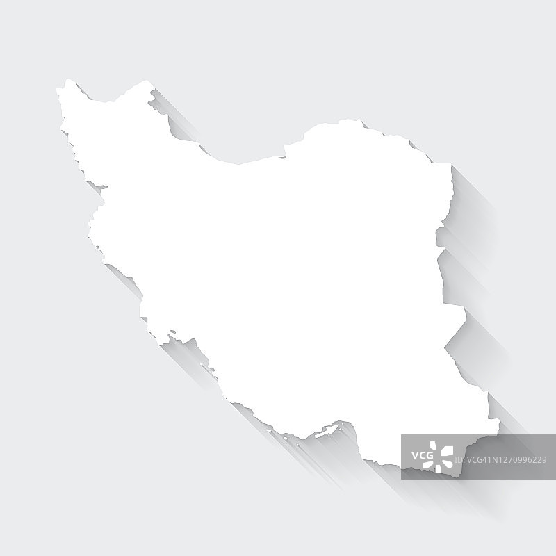 纯色背景上带长阴影的伊朗地图扁平设计图片素材