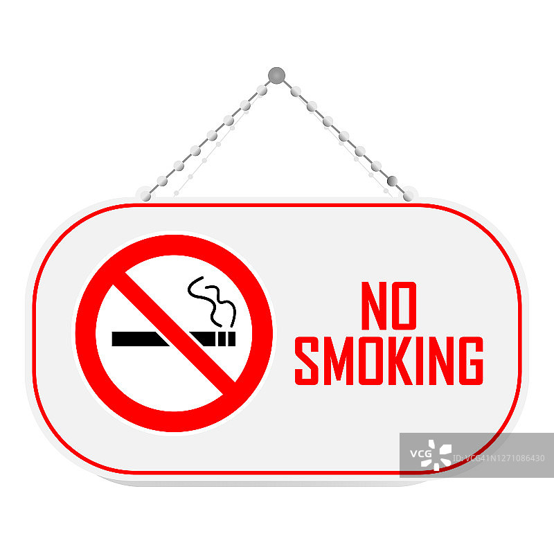 禁止吸烟标志，禁止吸烟标志悬挂在白色墙壁上图片素材