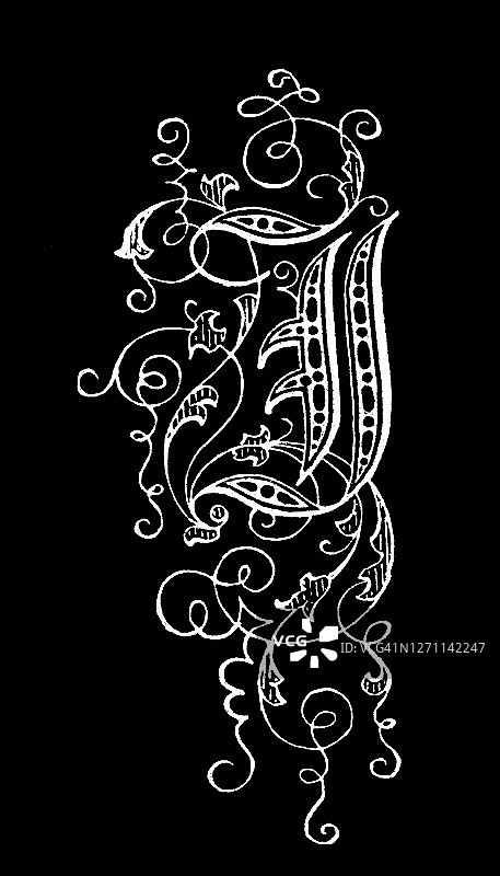 字母I或J的装饰性老式雕刻插图图片素材