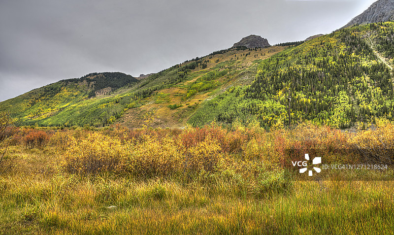 山地草甸中的秋色全景图片素材