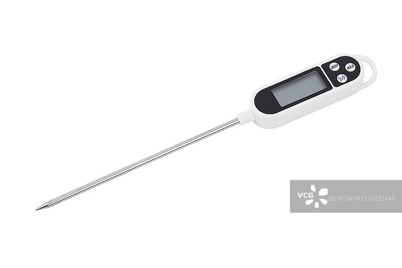 白色背景上隔离的数字食品温度计图片素材