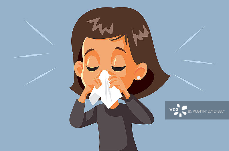 患流感擤鼻涕的生病女孩图片素材