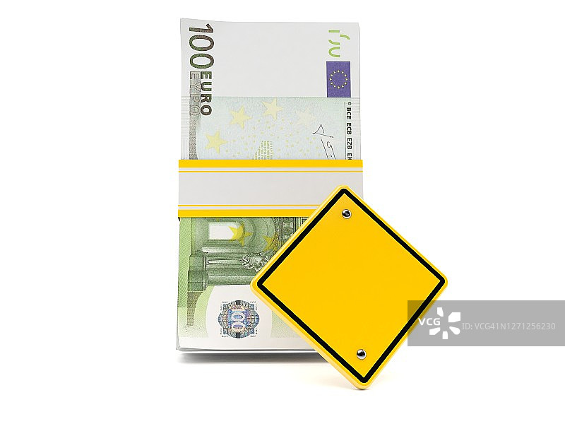 带有空白路标的欧元货币图片素材