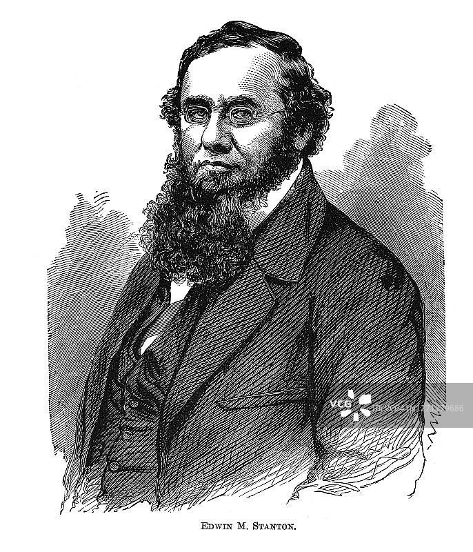 埃德温·麦克马斯特斯·斯坦顿肖像 - 美国律师和政治家图片素材