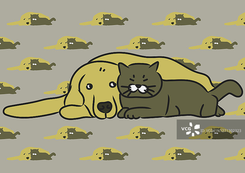 躺在地上的狗和猫图片素材