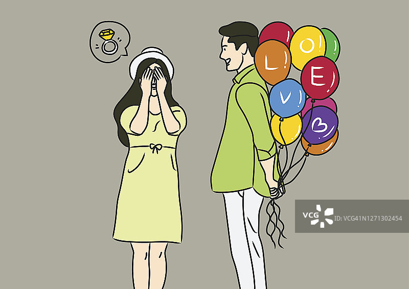 男朋友试图给女朋友送气球图片素材