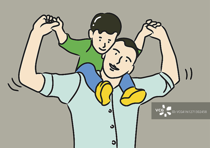 骑在父亲肩膀上的男孩图片素材