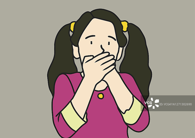 一个用双手捂住嘴的女孩图片素材