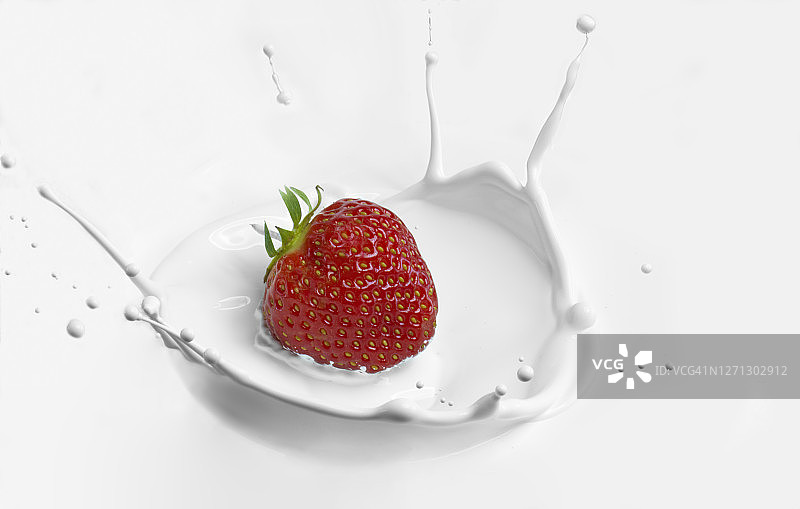 草莓在酸奶中飞溅图片素材