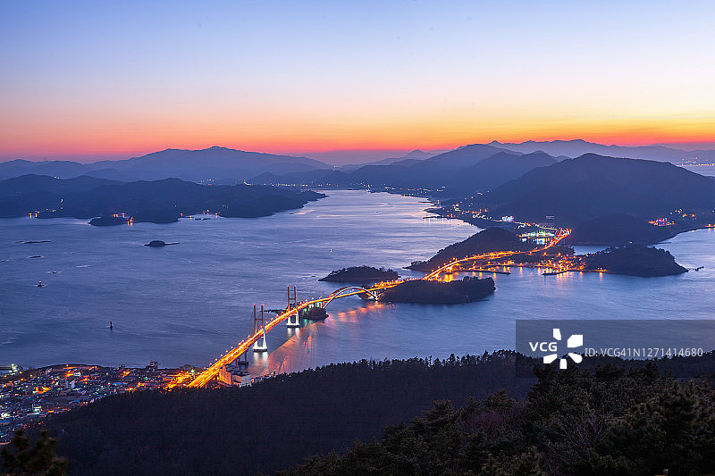 韩国泗川市泗川浦大桥鸟瞰图片素材