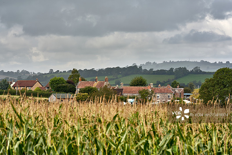 英国萨默塞特郡的斯坦顿德鲁村，以其石圈而闻名图片素材