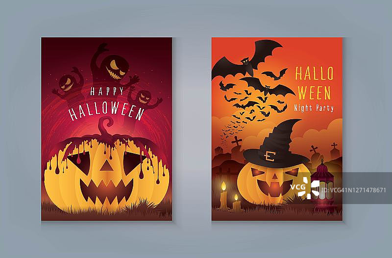 万圣节快乐派对：南瓜与血和鬼魂图片素材