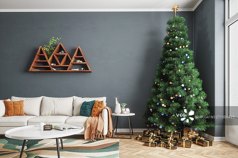 客厅和圣诞树图片素材