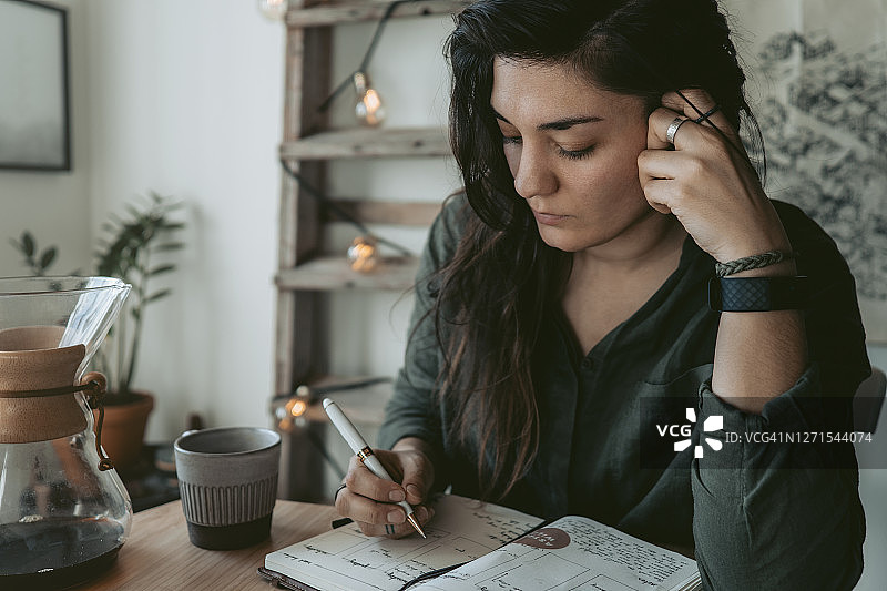 女人在日记里做笔记图片素材