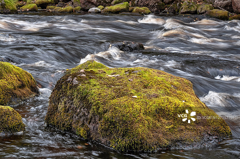 秋季森林河流的岩石海岸图片素材