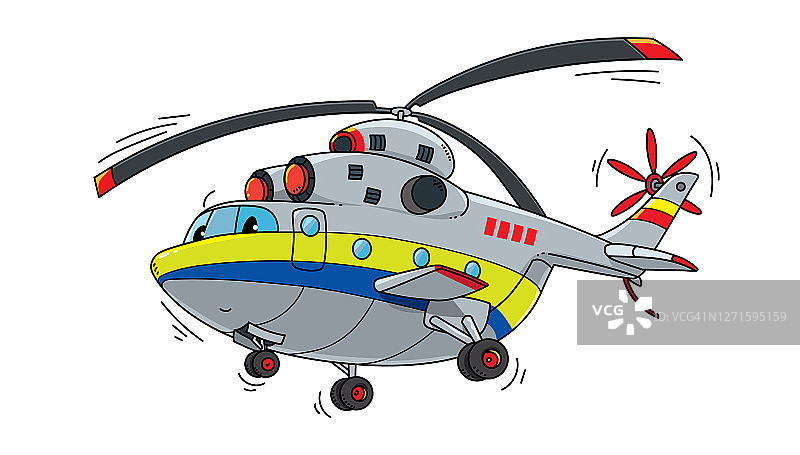 长着眼睛的趣味卡通货运直升机儿童插画图片素材