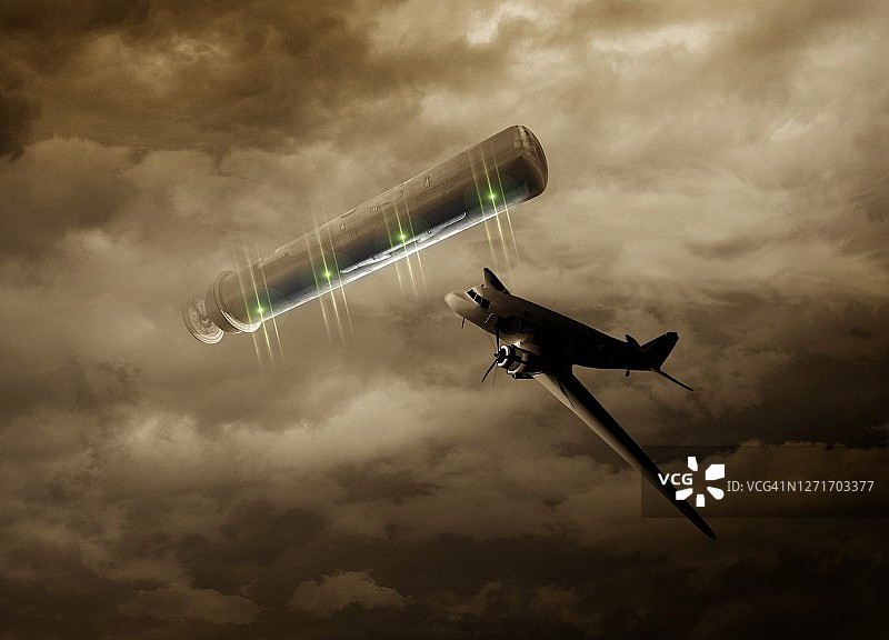 不明飞行物和飞机插画图片素材