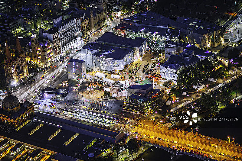 从尤里卡大厦观景台看到的墨尔本中央商务区联邦广场图片素材