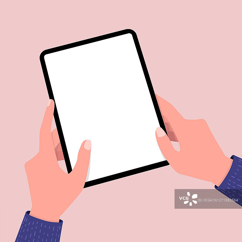 手持空白屏幕平板电脑，可编辑平板模板图片素材