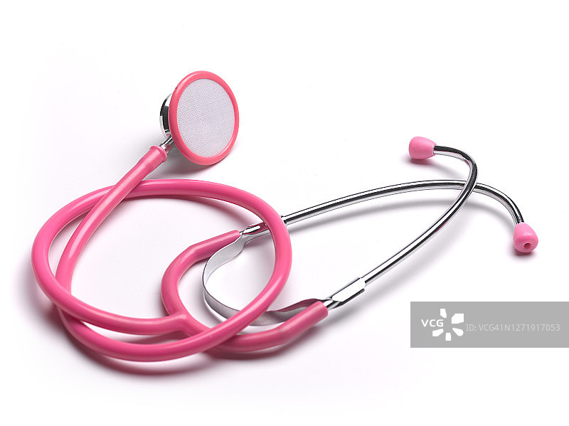 白色背景上的粉色听诊器图片素材