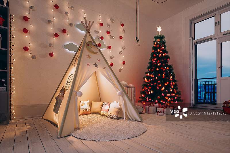 圣诞节的儿童房图片素材
