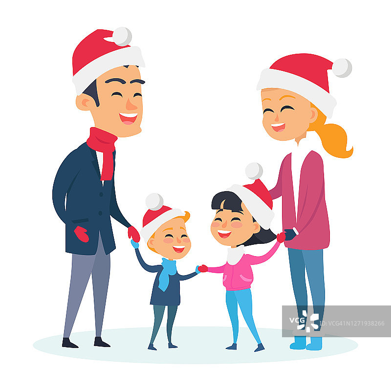 身穿暖和衣服的幸福家庭，白色背景图片素材