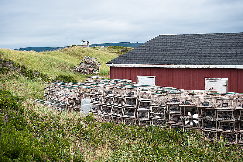 加拿大新斯科舍省布雷顿角因弗内斯的龙虾笼图片素材