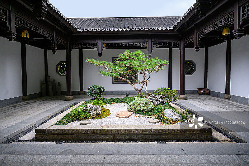 中国风园林建筑内景图片素材