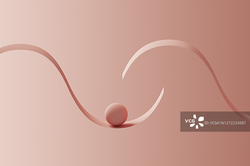 橙色球体沿橙色缎带滚下的三维渲染图片素材